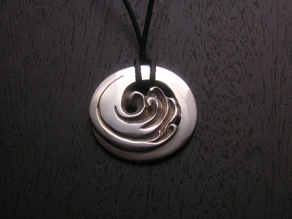 Japanese Wave Pendant Necklace Sterling Silver Jewelry