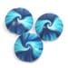 Swirl Lentil Beads Polymer Clay beads in blue, turquoise and white, unique pattern, Set of 3