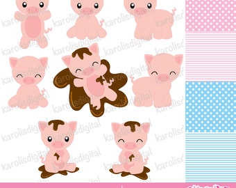 Cute pigs - clip art & digital paper set