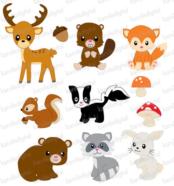 Forest animals clip art set | Etsy