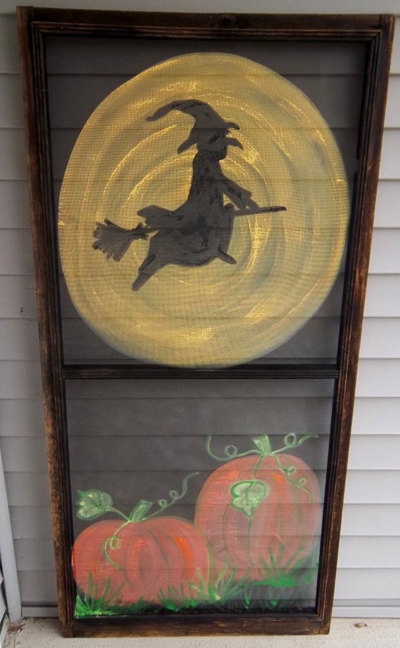 Items similar to Halloween Witch & Pumpkins Painted on ...