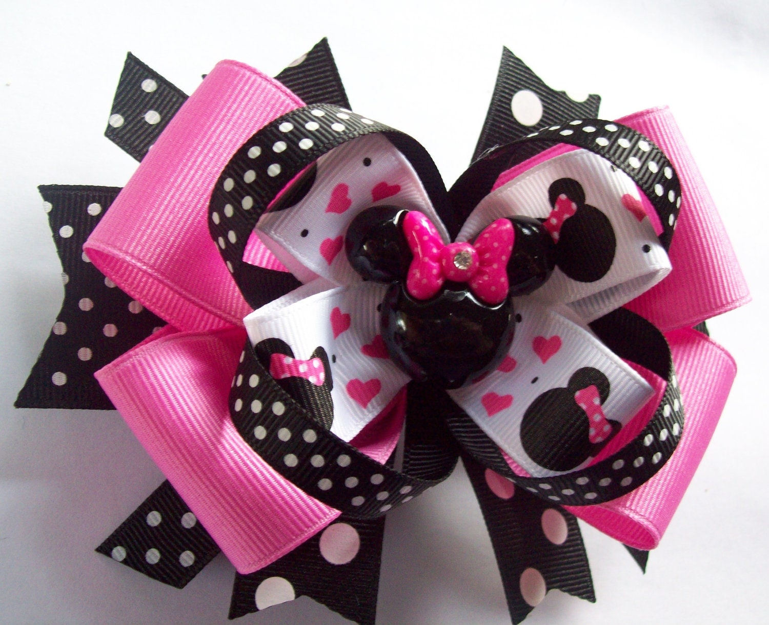 Pink and Black Minnie Hair Bow Minnie Mouse Head Hair Bow