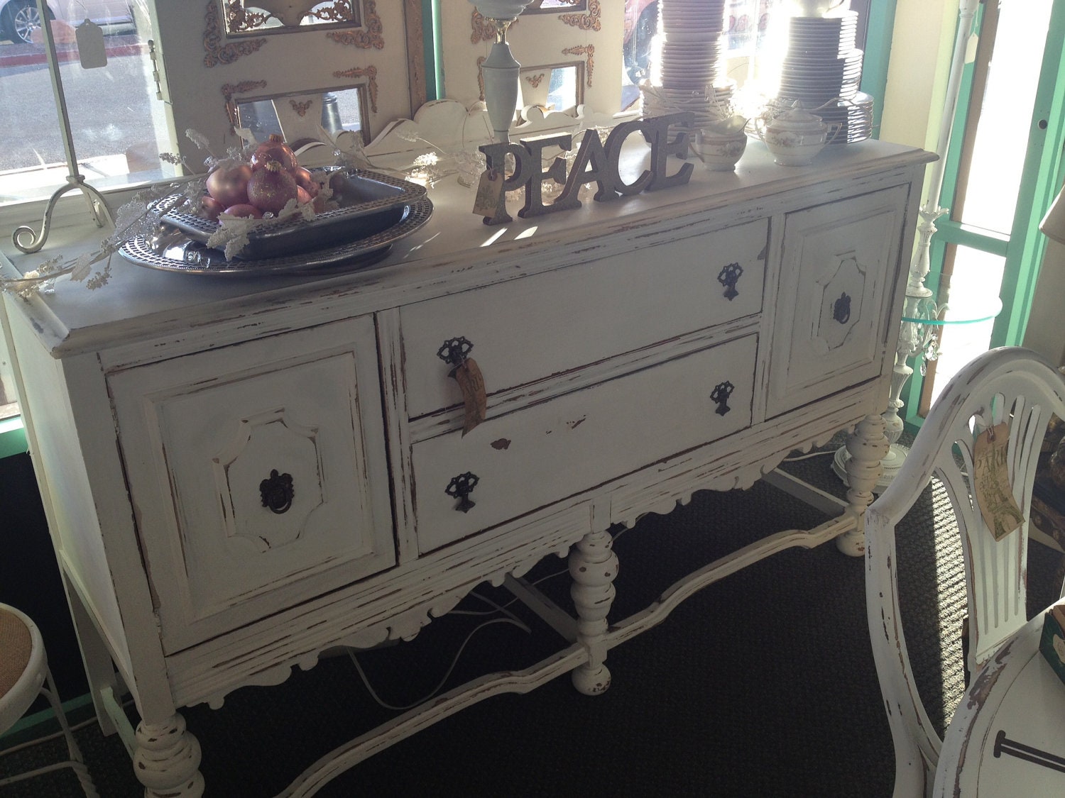 Antique Vintage 1930's Buffet Table White Chalk Paint