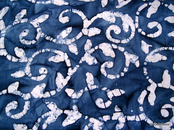  Batik Print  Cotton Fabric in Navy and White by Yard