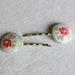 Cath Kidston Green & White Floral Fabric Covered Button Hairslides