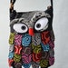 Large - Black Thai Unique Hip Bag Handmade Owl Patchwork Crossbody Bag Messenger DE201