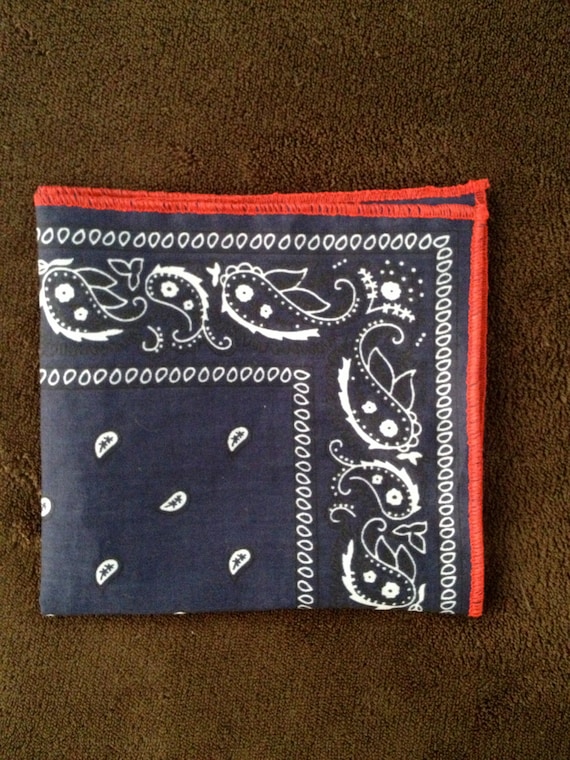 Items similar to Pocket Square - Navy Bandana with Red Sewn Border, Ltd ...