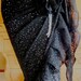 Tribal fusion bellydance black long ruffle gypsy hip scarf with flower and pearls. Woman accessories. One size