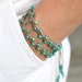 BOHO Woven Beaded Braided Wrap Bracelet - DOUBLE Wrap Brown Cotton Cord / Green Blue Beads - Adjustable - WHOLESALE Jewelry - Ref 294