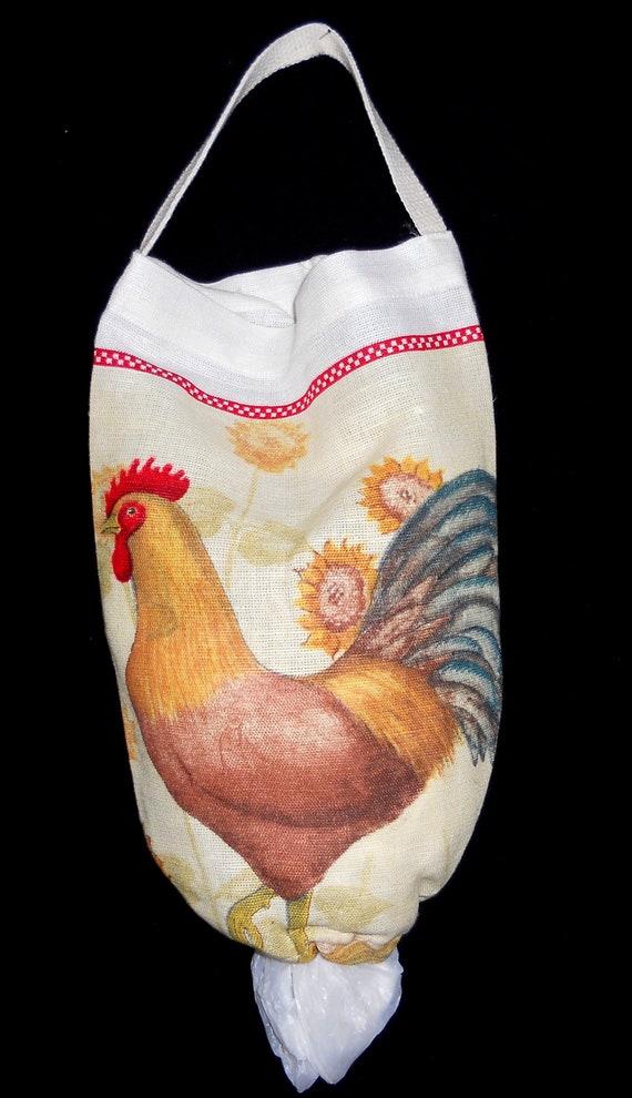 Items similar to Reusable FABRIC PLASTIC BAG Holder Love Roosters on Etsy