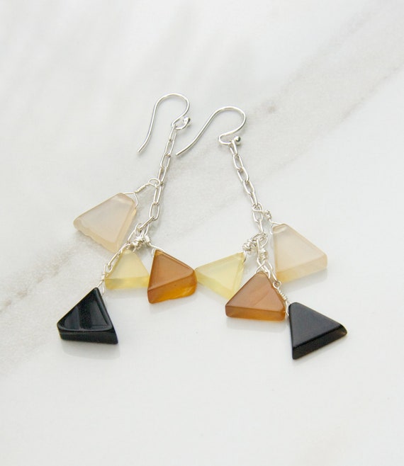Items similar to Geometric Earrings, Triangle Earrings, Chalcedony