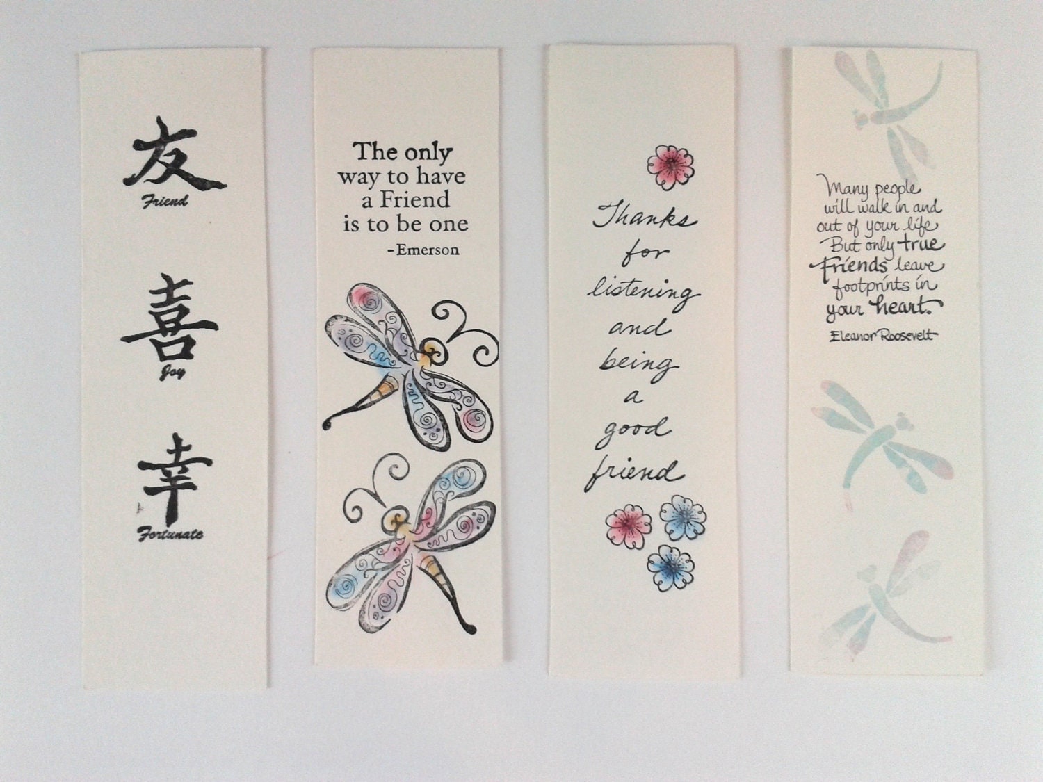 Set of 4 Friendship Quote Bookmarks Stamp Watercolor