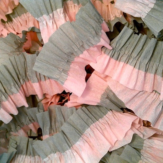 36 Feet Gray and Baby Pink Ruffled Crepe Paper Streamers - Party Decoration - Craft and Party Supplies Il_570xn