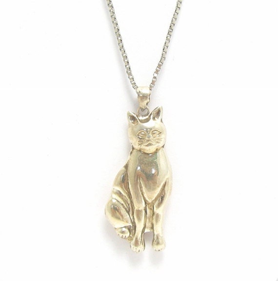 Sterling Silver Cat Necklace by CJVintageTreasures on Etsy