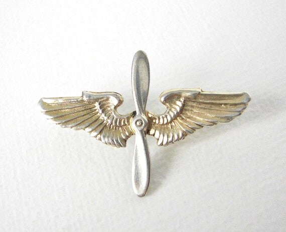 WWII Sterling Silver Winged Propeller Lapel Pin Worn By The