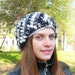 Slouchy beanie hat - BLACK / WHITE / GRAY - chunky puff-stitch - crochet - womens Winter Autumn accessories