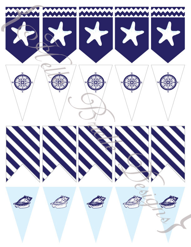 Classy Nautical Party Printable Mini Flags In Navy