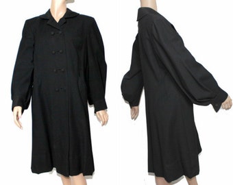 Vintage 1940s Coat Tailored Black Designer 1940s Jacket Mad Man Garden Party Rockabilly Retro Femme Fatale
