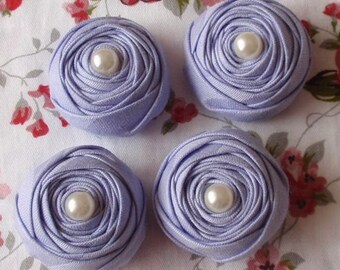 4 Handmade Fabric Rolled Roses (1.5 inches) Iris MY-075-05 Ready To Ship