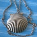 Clam Shell Pendant On Double Link Chain Signed International Pewter In Box