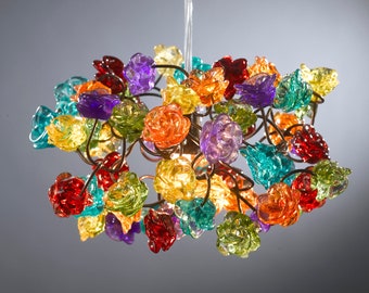 Hanging Pendant Light with Rainbow roses flowers for children room, hall, bathroom or even as a bedside light.