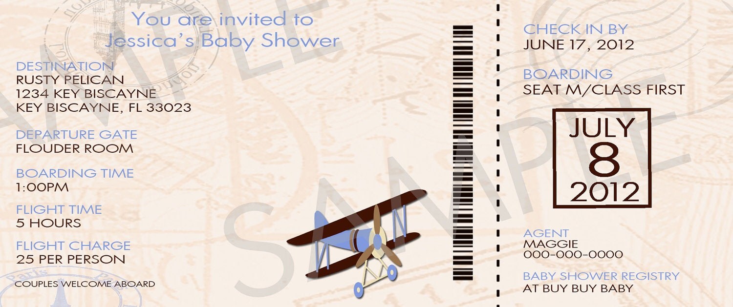 photo invitations shower walmart baby Baby Printable Vintage Shower Airplane DIY Pass Boarding