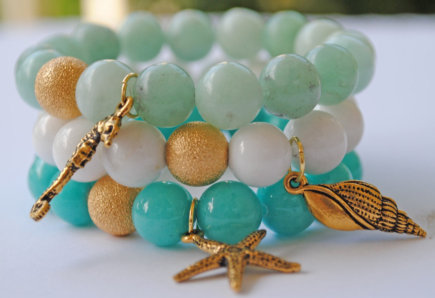 Sea Glass Beach Stack 3 Semi Precious Gemstone Stretch