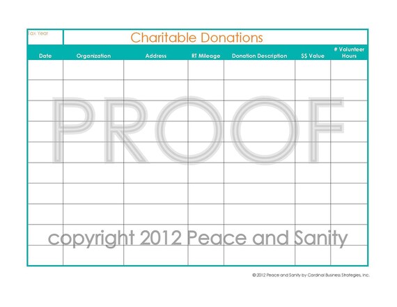 Items similar to Charitable Donations Worksheet - Printable PDF on Etsy