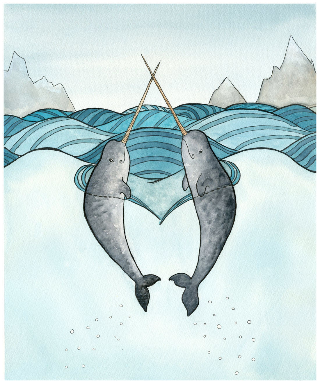 Narwhal Art Print Narwhals in Love Painting Giclee Print