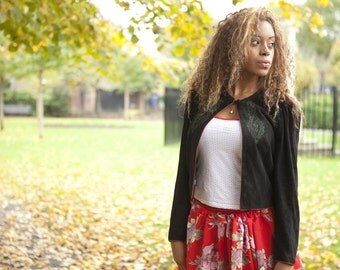 Black Vintage Suede Jacket Red detail