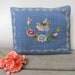 Blue Embroidered Cross Stitched Pillow Floral embroidered pillow Scandinavian cushion 1960-70s