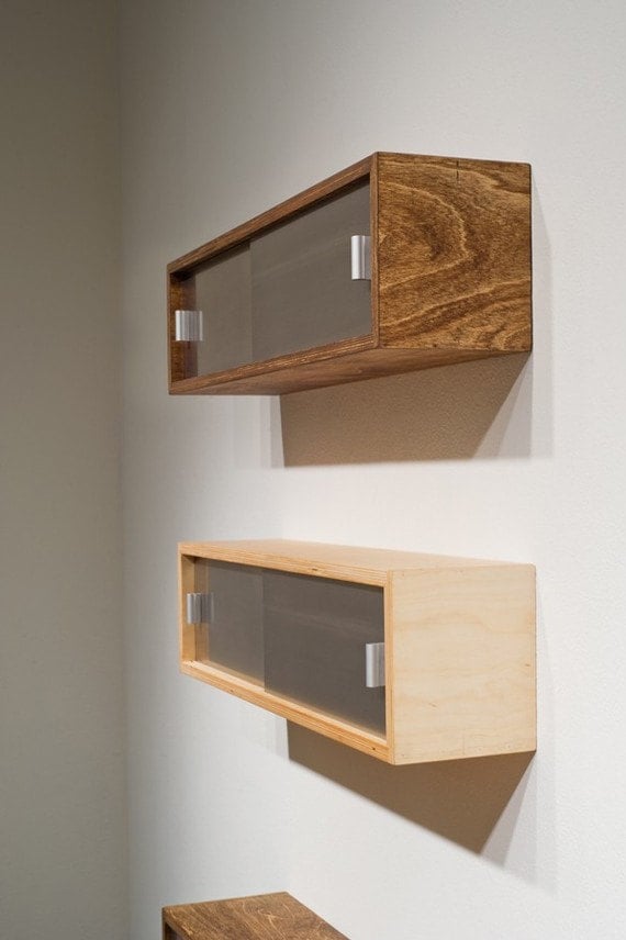 Items similar to Two Floating shelves with sliding doors