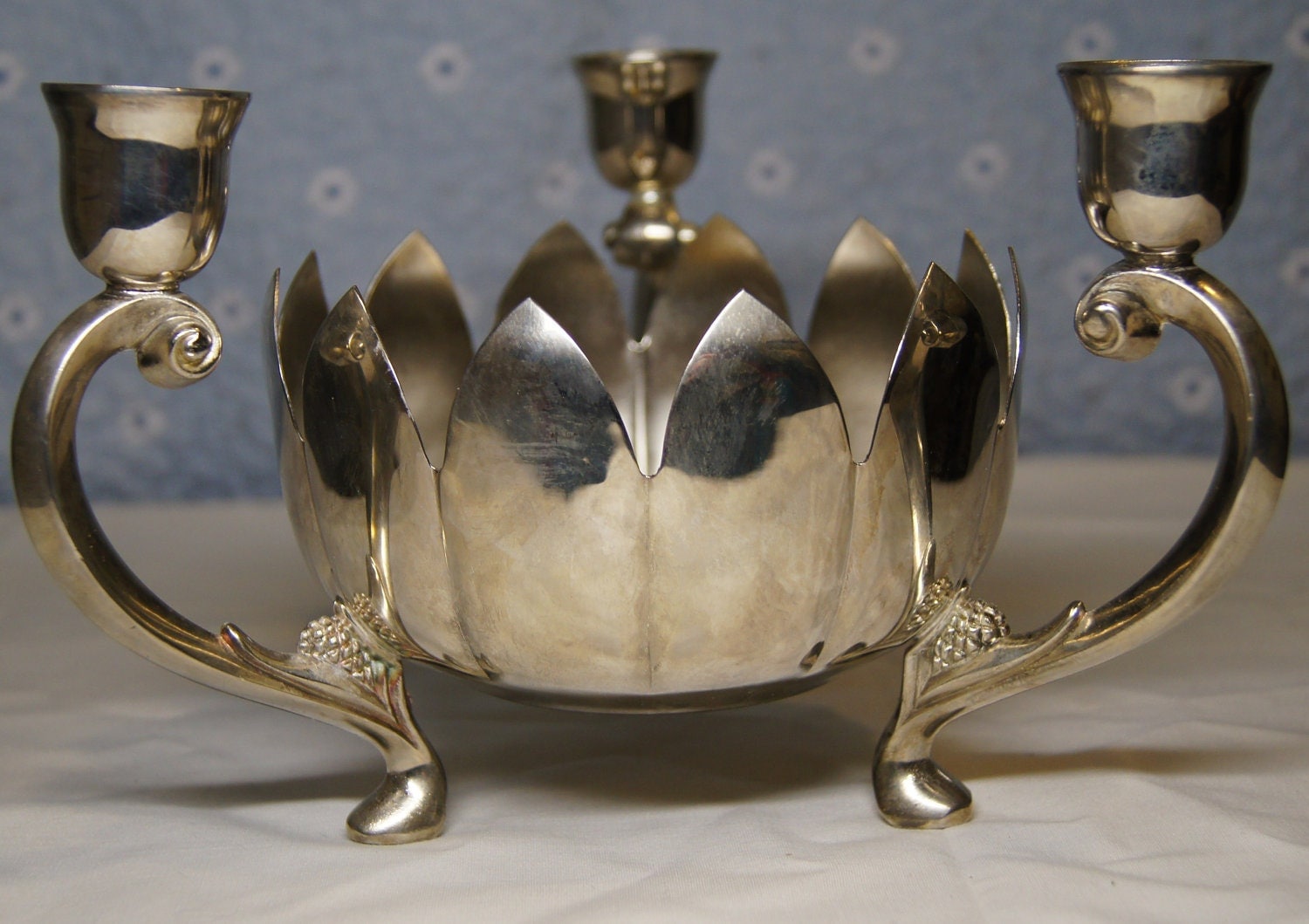 Vintage Silverplated Candle Holder Lotus Bowl by EmeraldDragonfly1