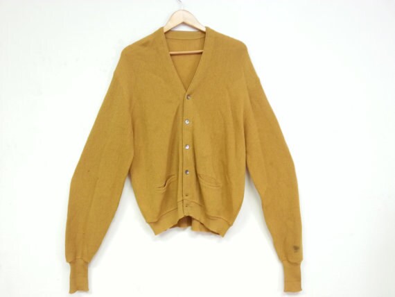 60s vintage grandpa cardigan mustard yellow Kurt Cobain style