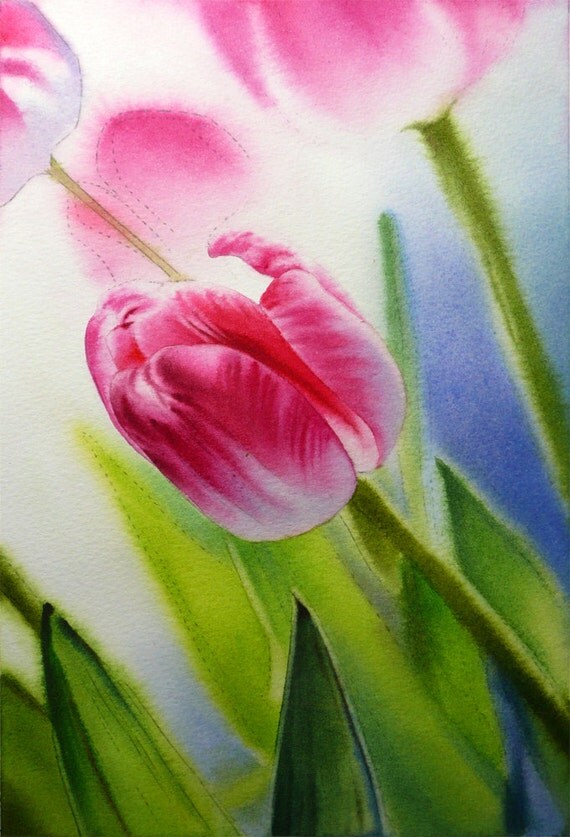Items similar to Pink Tulip Flower Painting - Giclee Print of Original