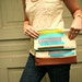 Fold Over Clutch in Blue, Turquoise, Yellow & Gray Stripes