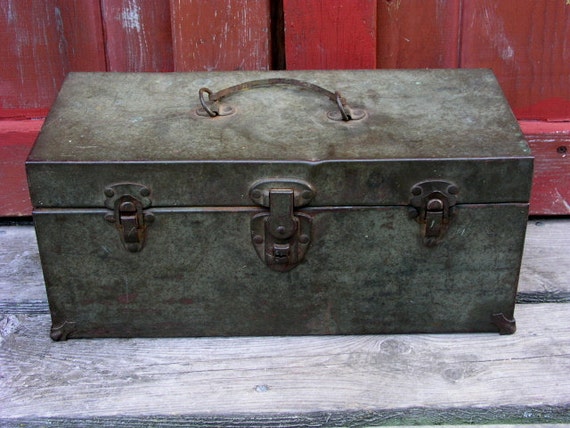 Vintage Antique Metal Tool Box Chest by StreamlinerVintage on Etsy