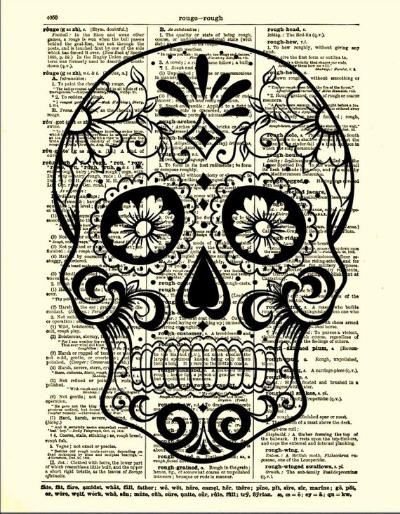 Sugar Skull with Flowers Day of the Dead by ReImaginationPrints