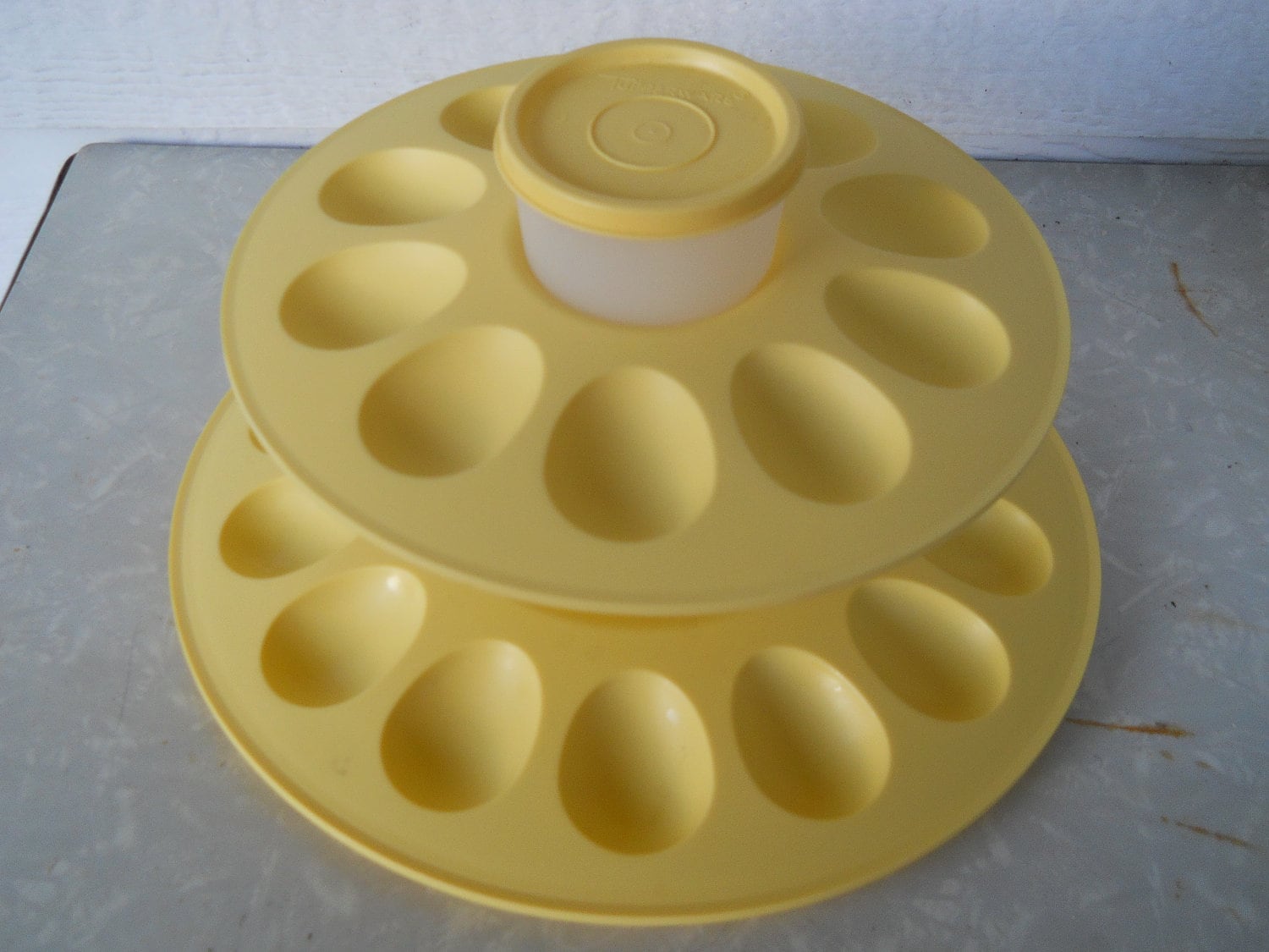 Tupperware Deviled Egg Dish Unusual Two Tier Yellow Collectors