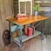 Vintage Industrial Birch Top Workbench Table Primitive Shabby Chic