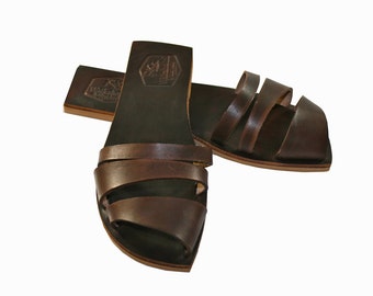Brown Leather Sandals for Women & Men Design 3 by WalkaholicS