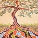 Abstract Oil Painting Colorful Whimsical Tree Art Wall Decor with Orange Green Brown and Blue Tree Painting
