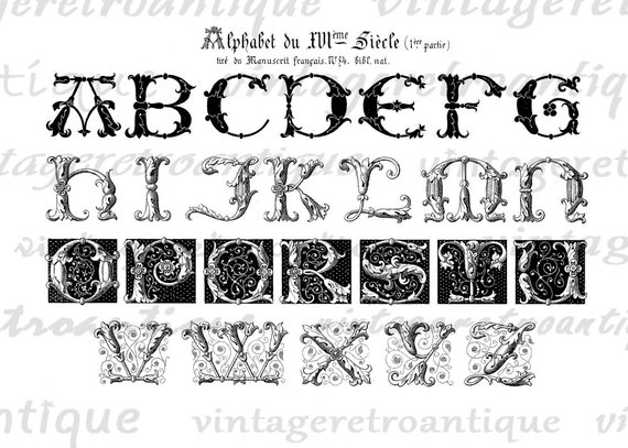 Printable Graphic Old Antique Alphabet by VintageRetroAntique