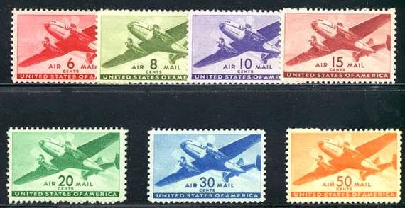 US Airmail Postage stamps.1941 WWII Transport Planes Set of 7 | Etsy