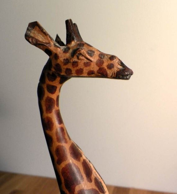 Giraffe Figurine Hand Carved Wood Giraffe