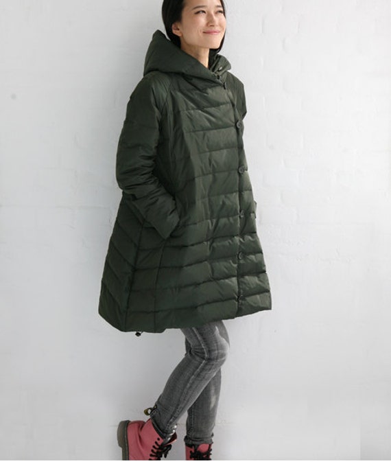 A-Line Long Down Coat Hooded Long Down by ttlovewomenclothing