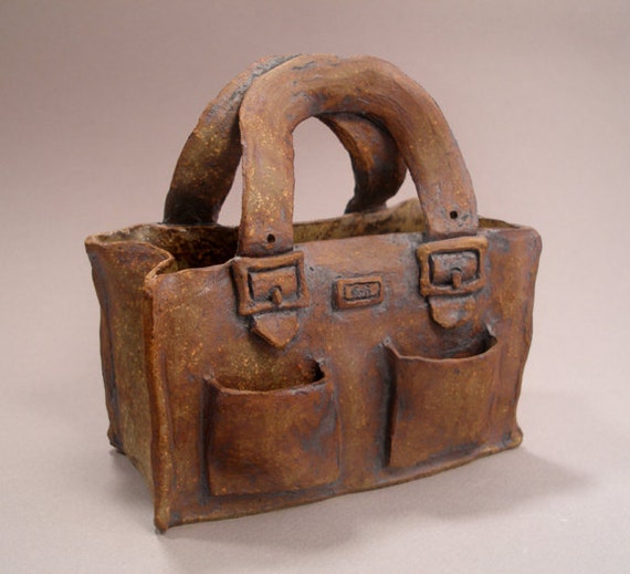Items similar to Original Ceramic Sculpture: Brown Handbag on Etsy