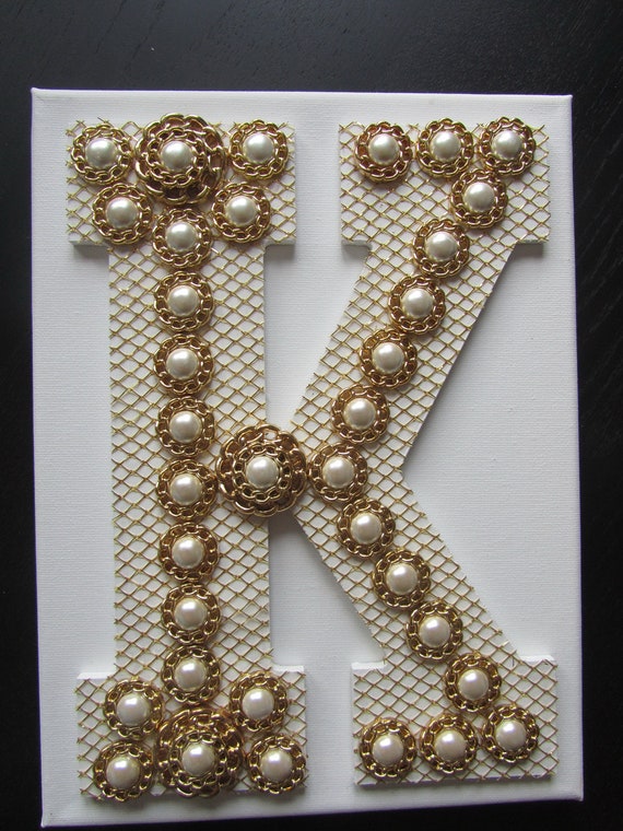 Items similar to Wooden Letter K with Gold Buttons on Canvas - Monogram ...