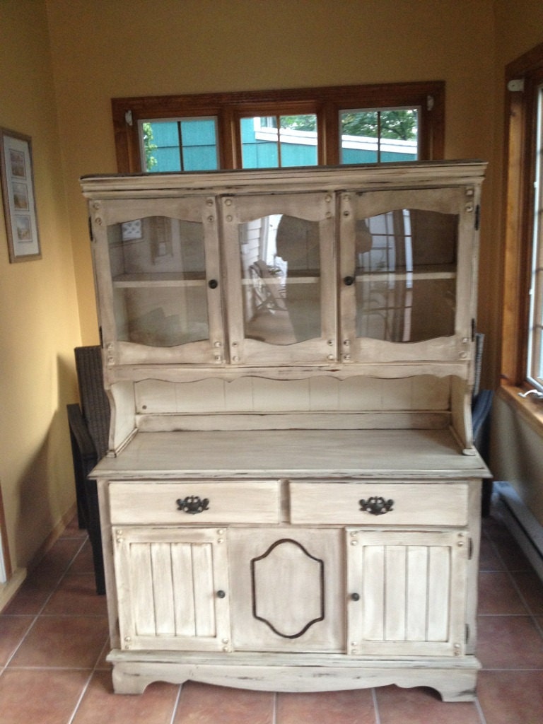 White Distressed Server and Hutch