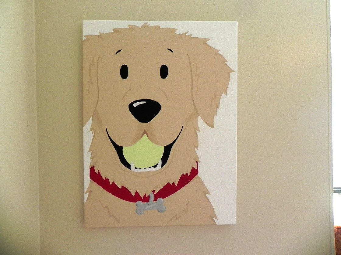 Golden Retriever Cartoon Dog Painting Original 18x24 Canvas